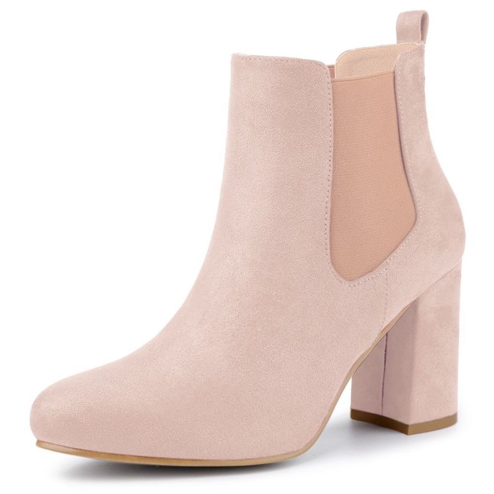 Allegra K Blush Pink Suede Block Heel Chelsea Booties. NWOT. Size 8